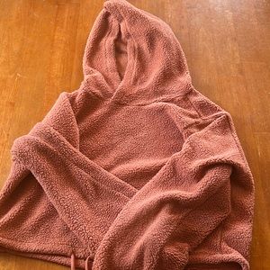 Pink Cropped Sherpa Hoodie